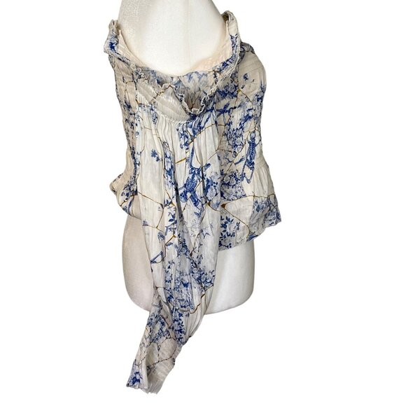 All Saints Blue and White Off-Shoulder Blouse - Picture 7 of 16